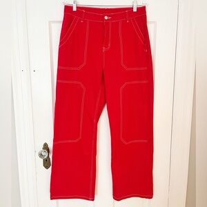 No Tags Red Cargo Pants with White Stitching Soft and Stretchy Summer Pants